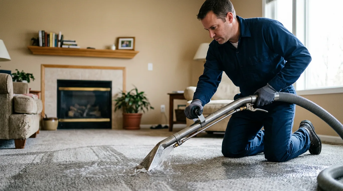 Water damage restoration technician working near Garden Prairie, IL